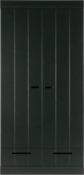 Connect, Kleiderschrank, 2 Türen und 2 Schubladen, schwarz, H195x53x94 cm, Kiefer