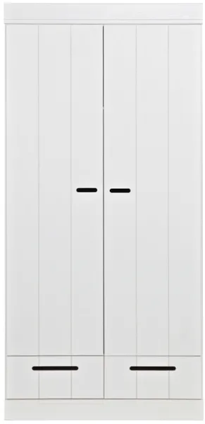 Connect, Kleiderschrank, 2 Türen und 2 Schubladen, weiß, H195x53x94 cm, Kiefer