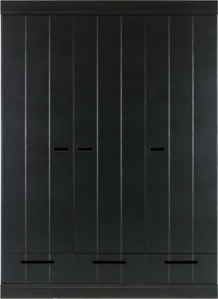 Connect, Kleiderschrank, 3 Türen und 3 Schubladen, schwarz, H195x53x140 cm, Kiefer